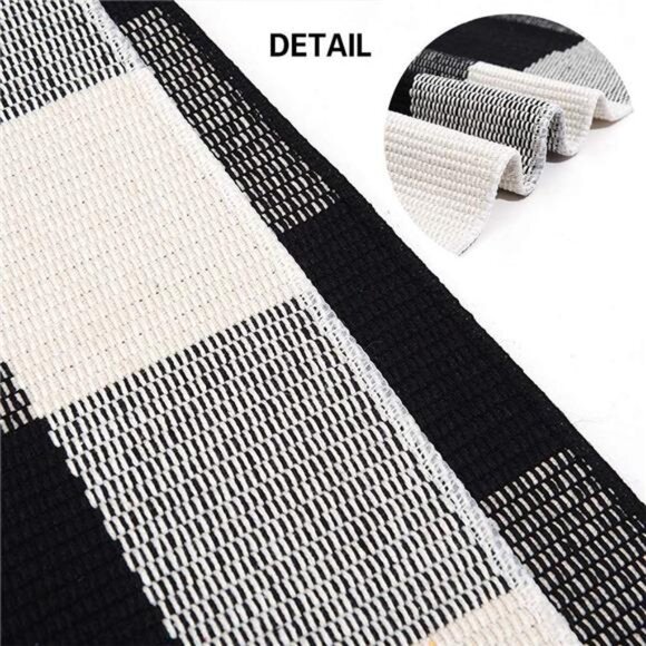 Cotton Buffalo Plaid Rug 27.5 x 43 Inches Black and White Check Rugs Hand-Woven - Picture 4 of 6